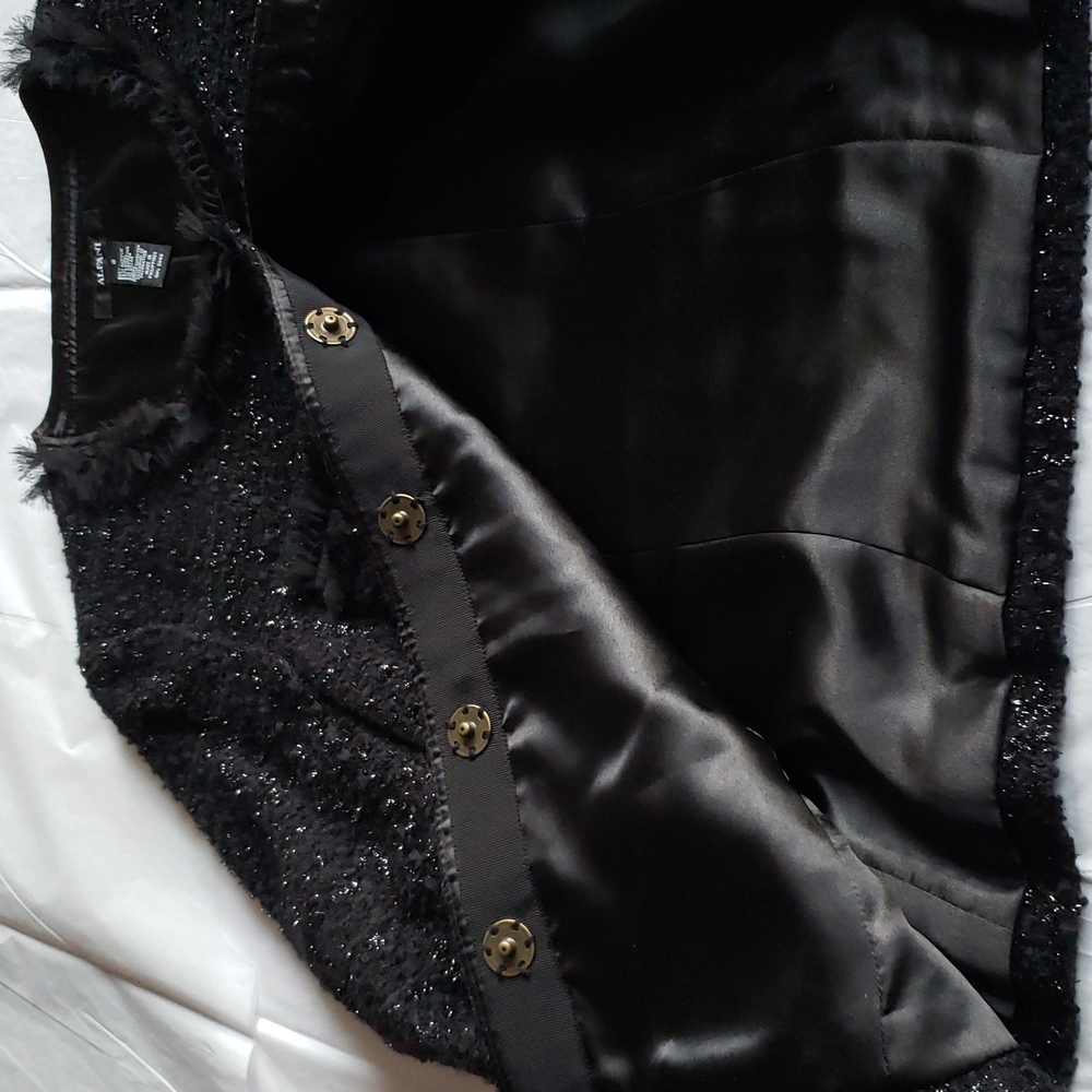 ALFANI New Jacket Blazer Topper Textured Tweed Wool Ribbon Trim Lurex BLACK NWT - Picture 8 of 17